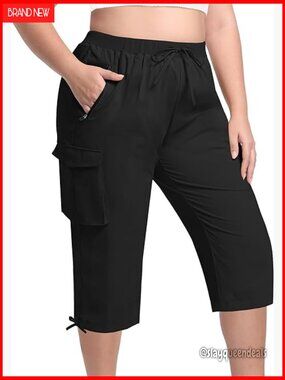 Plus Size Cargo Capri Pants Lightweight Quick Dry Hiking Workout